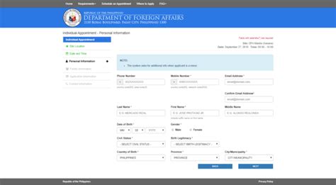 dfa website for appointment.